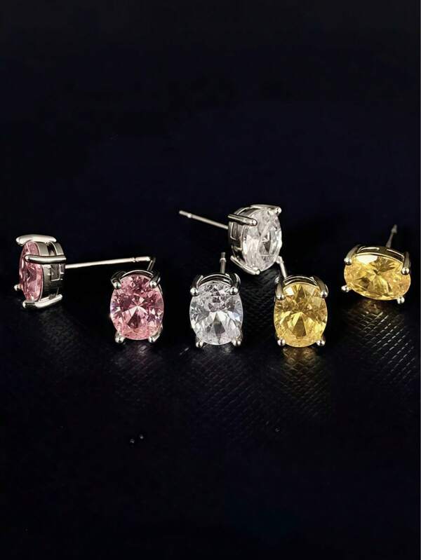 1 par de elegantes pendientes de botón de circonita cúbica para mujer para boda, compromiso, aniversario, fiesta y joyería de regalo del Día de San Valentín (Certificación oficial de S H E I N)