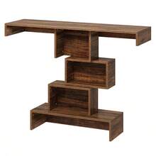 Tribesigns Industrial Console Table, 108cm Narrow Wood Sofa Table Behind Couch With Geometric Base, Entryway Accent Table For Living Room, Hallway, Entrance, Rustic Brown - Brown - View 9