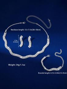 Ladies' Luxury Fashion Jewelry 4-Piece Set, Rhinestone Necklace+Earrings+Bracelet, Elegant And Generous, Is The Best Accessory For Wedding Banquets, Parties, And Events