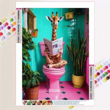 20-20pcs Frameless Diamond Painting 5D DIY Kit, Whimsical Teddy Bear Reading Newspaper On Toilet - Vibrant Tropical Bathroom Decor, Ideal For Living Room, Office Or Corridor