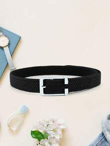 1 条高尔夫弹力编织腰带，宽 3.3 厘米，涤纶高弹力腰带，舒适透气，时尚百搭裤腰带，配有独特的锌合金扣和 PU 皮革保护装置，无孔可调节设计，适合牛仔裤、短裤、裙子
