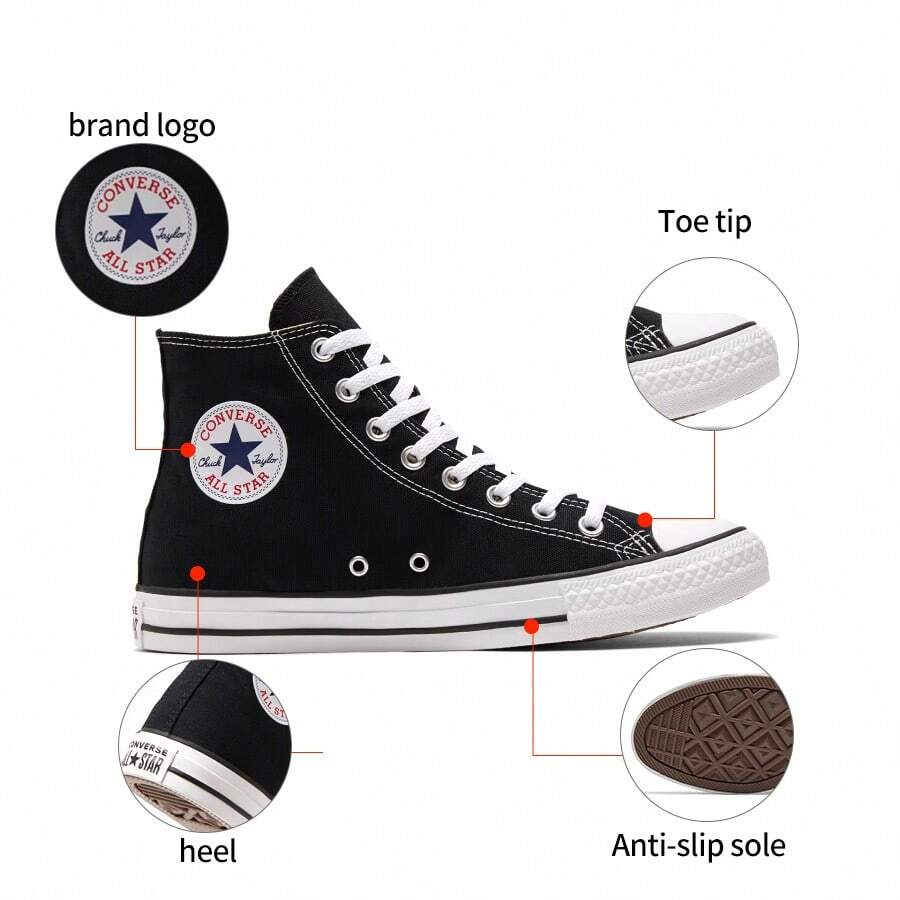 匡威男女通用2026春季新款舒适高帮帆布鞋，情侣休闲运动鞋101010 - 黑色 - 查看 1