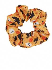 1pc Halloween Hair Scrunchies, Pumpkin Skull Design Hair Tie, Spooky Theme Hair Accessories, Scrunchies Hair, Hair Tie ,Hair Accessories, Ponytail Holders, Hair Elastics, Hair Rubber Bands ,Halloween Costumes Holiday Essential