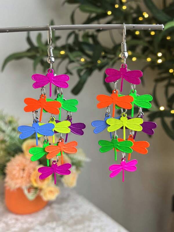 blingbling warmth 1 par de pendientes de libélula de moda, libélula colorida y dinámica, adecuados para vacaciones de verano, festivales, fiestas