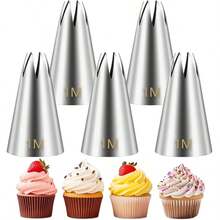 5Pcs/Set Large Size Round Piping Nozzle Cake Cream Pastry Tools Stainless Steel Icing Tips For Cupcake Decorating - Multicolor - View 10