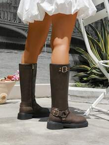 planare 2025 秋冬新款摩卡棕色侧拉链中筒靴，经典优雅一脚蹬设计，女士个性化礼物，适合婚礼、派对、度假、旅行、节庆，穿着舒适 - 摩卡棕 - 查看 8