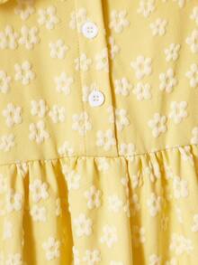 1pc Girl's Sweet Peter Pan Collar Casual Dress, Summer - Mustard Yellow - View 5