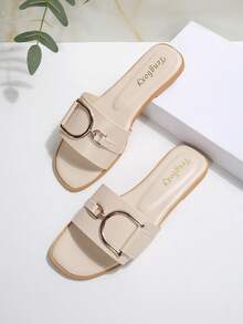 Giày sandal đế bằng thời trang nữ có khóa cài, giày hè thường ngày, trang phục đi biển. - Màu be - Xem 2