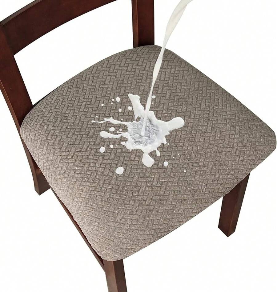 Seat Covers For Dining Room Chair Seat Slipcovers Kitchen Chair Covers (Beige, 4 Pcs) - 防水灰褐色 - 查看 1
