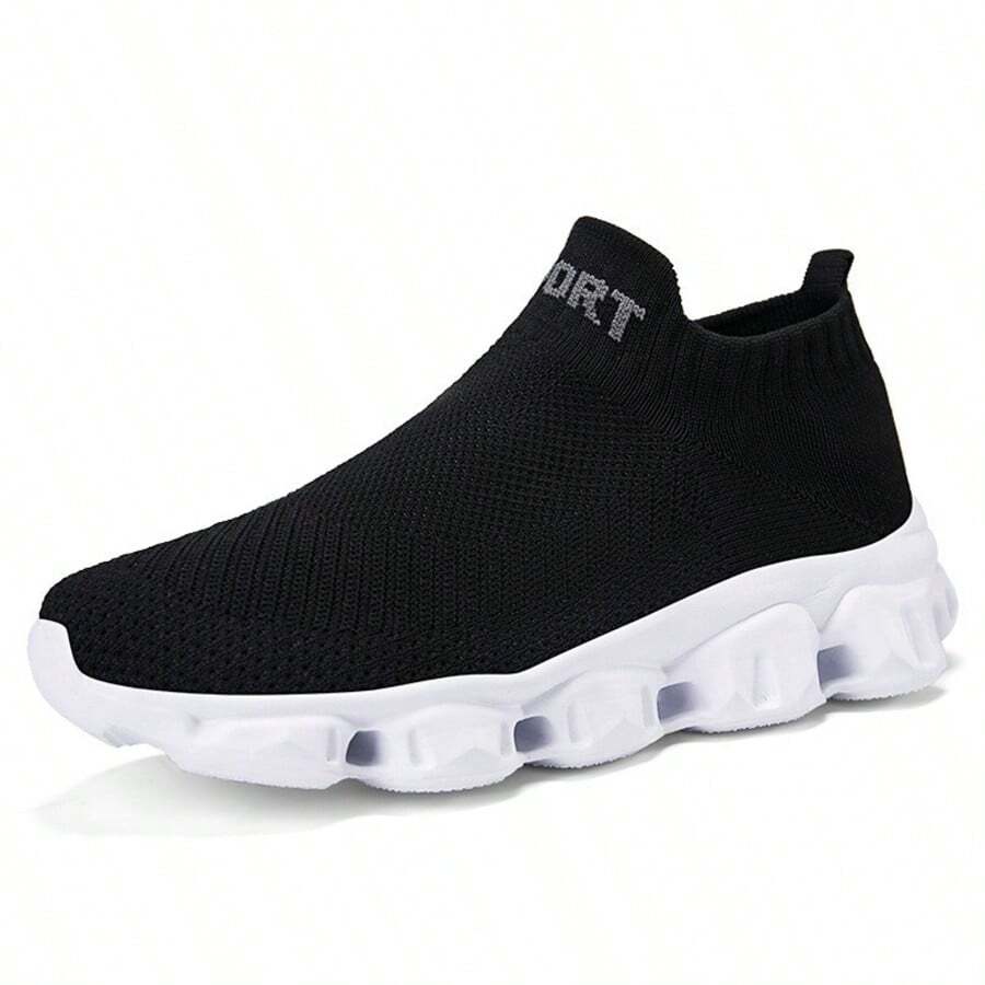 Tenis Slip-On Negros Unisex con Tejido Transpirable y Suela Antiderrapante - Blanco y Negro - Ver 1