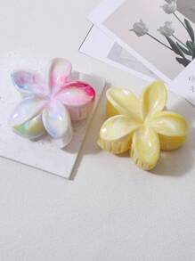 2 pièces Pince à cheveux en acrylique en forme de fleur de frangipanier, élégante et douce, accessoire pour chignons, queue de cheval. Style nature mignon, convient pour un usage quotidien, les voyages, les séances photo (couleurs aléatoires). Pinces à cheveux fleuries.