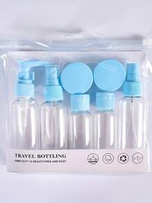 1 pièce/7 pièces Bouteilles de voyage, Ensemble de bouteilles rechargeables avec sac de toilette, conteneur de liquide vide, bouteille de distribution de liquide étanche, sac cosmétique de transport, pot de crème, accessoires de voyage, kit de bouteilles de voyage, Ensemble de contenants de toilette portables étanches, Contenants cosmétiques de taille cabine en PP transparent pour lotion, shampoing, crème, savon avec sac portable, Kit de bouteilles de voyage avec Escarpins