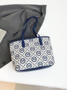 Bolso de tela grande con estampado de letras, estilo simple, para cruzar fronteras entre la UE y EE. UU. Nuevo bolso de hombro de patrón de rombos para mujeres ir al trabajo