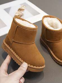 2024 Kinder Winter Neu Unifarbene Schneestiefel, Jungen Mädchen Dicke Plüsch Winter Schuhe, Baby Kleinkind Warme Stiefel, Geeignet für Wintersport und Outdoor, (Sohlen Druckmuster zufällig)