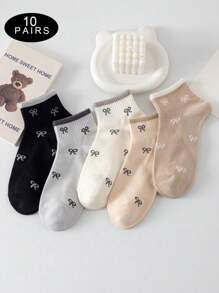 5/10 par krótkich skarpetek z kokardką, urocze skarpetki do kostki z niskim wycięciem na lato i jesień, miękkie, oddychające, modne, codzienne skarpetki żeglarskie, odpowiednie do noszenia na co dzień