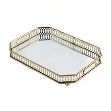 TFCFL Glass Vintage Metal Octagon Mirror Surface Tray Decorative Makeup Perfume Holder,Boho Vibes - Clear - View 7