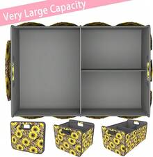 Homeve Car Trunk Organizer, Car Storage, Reinforced Handles, Collapsible Multi-Compartment Car Organizers, Foldable And Waterproof, 600D Oxford Polyester, Suitable Any Car, SUV,-Van, Black2025 - Họa tiết da báo hoa hướng dương - Xem 2
