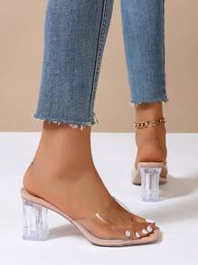 Sandalias de tacón medio transparentes con cristales de moda para mujer, nuevos estilos de verano, zuecos de tacón grueso con estilo europeo