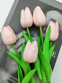 5pcs Premium Artificial Flowers, Real Touch Tulips Bouquet, DIY Craft Bridal Bouquet Home Table Living Room Decoration,For Wedding Room Home Hotel Party Event Christmas Decor,Valentine's Day
