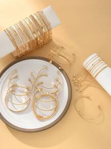 6/11/12/13/20pcs Minimalist Geometric Beaded, Smooth Chain, Snake Bone Chain, Twisted Chain, Lobster Clasp Bracelet Set, Fashion, Elegant, Vintage Design, Suitable For Holiday, Party, Daily Wear, Gift