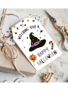 50 个万圣节礼品标签 - 万圣节礼品标签 - 派对礼品标签，包含细绳，可爱的南瓜设计标签，适合返校、毕业、生日、万圣节派对、圣诞派对、婚礼、水果派对、单身派对、礼品包装