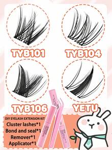 Mikiwi DIY Cluster Lash Extension Kit  Manga Lashes,Lash Cluster Natura  Fairy Lash Cluster Individual Lash Kit With Lash Bond And Sea,Lash Remover,Lash Tweezers,Volume Cat Eye Natural Eyelash Extension,DIY At Home - 黑色 - 查看 2