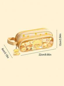 1个黄油熊多层大容量透明卡通铅笔袋，女孩多功能文具盒，可爱ins风铅笔盒（赠送同款吊坠），新款小学生文具包，返校季必备，铅笔袋，书包