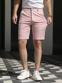 Men's Fashion Golf Casual Outdoor Shorts, Breathable Durable Versatile Bermuda Shorts, Solid Color Men Shorts - Pink - View 4