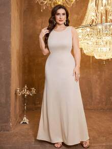 SUPGIR Plus Size Women's Elegant Evening Dress With Random Print, Stand Collar, Long Sleeve, Sequin Patchwork Spring Vacation Fall - Champagne - View 7