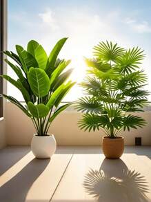 2pcs Large Artificial Palm Plants, Big Faux Banana Tree & Fan Leaf Tropical Plant Decor With 24 Leaves, Simulated Plant Arrangement, Lifelike Plastic Broad Leaf Plant Decoration, Evergreen & Realistic Tall Tropical Plants, Wide Leaf Tropical Rainforest Decorative Trees, Suitable For All Seasons Artificial Tree Potted Plants, Decoration For Home, Party, Office, Garden, Hotel, Indoor, Outdoor Decor, Home Decor