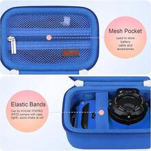 Elonbo Carrying PIXPRO WPZ2 Rugged Waterproof Digital Camera, Shockproof WiFi 4K Video Digital Camera Storage Cover Bag, Mesh Pocket Fits Battery Card. Black - PU Blue - View 4