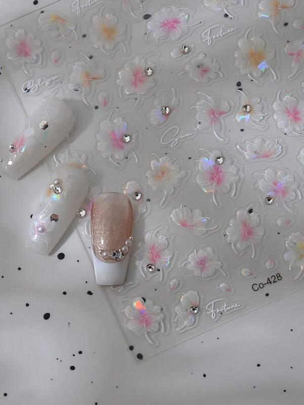 5D Nail Art DIY Embossed Stickers Shell-Like Cherry Blossoms Adhesive Sliders Nail Polish Manicure Sticker Decals