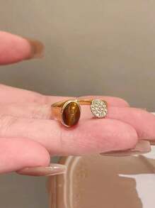 3 pièces Ensemble de bagues ouvertes en pierre d'œil de tigre avec motif de serpent en malachite, bagues vintage uniques de luxe pour femmes, convient comme cadeau de Noël