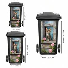 1 Stück Tabby Kätzchen & Rosa Rose Outdoor Mülleimer Aufkleber, herzerwärmende Tier Dekor Aufkleber, wasserfest Abfalleimer Kunst für Garten & Terrasse, UV-beständige Heim- und Gartendekoration, strapazierfähiger selbstklebender Vinyl-Aufkleber, ästhetischer Mülltonnen-Aufkleber, für Schulmaterial, Schulanfang