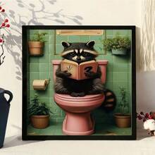 20-20pcs Frameless Diamond Painting 5D DIY Kit, Whimsical Teddy Bear Reading Newspaper On Toilet - Vibrant Tropical Bathroom Decor, Ideal For Living Room, Office Or Corridor