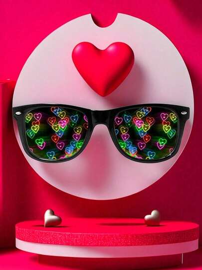 1/5 Pair Heart-Shaped Diffraction Lens , Daily UV Protection Glasses, Suitable For Night Scenes, Fireworks Festivals, Valentine's Day And Various Holiday Parties And Gatherings, Featuring Streetwear Style, Can Be Paired With Valentine's Day Sweaters, Jackets, Sportswear, Hoodies, Leather Pants And Casual Pants.
