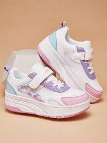 Tênis com Rodas de 4 Rodas para Adolescentes - Sapatos de Skate Destacáveis com Tira, Parte Superior em PU + Tela, Estampa Camuflada - Sapatos Esportivos para Deslizar ao Ar Livre - Rosa chiclete - Visão 3