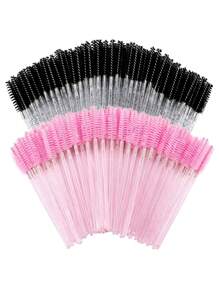 100 pièces/50 pièces/10 pièces Applicateurs de mascara jetables, brosses à cils en nylon, applicateur d'extension de sourcils sans parfum avec tige en plastique ABS, pour peau normale - mascara et mise en forme des sourcils, utilisation en salon et à domicile, set de baguettes roses et noires