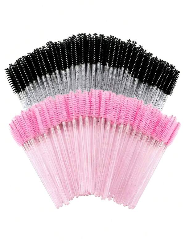 100pcs/50pcs/10pcs Disposable Mascara Wands, Nylon Bristle Eyelash Brush Spoolie, Fragrance-Free Eyebrow Extension Applicator With ABS Plastic Rod, For Normal Skin - Mascara And Eyebrow Grooming, Salon And Home Use, Pink And Black Wand Set