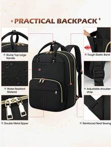 NEWHEY 15.6英寸男士笔记本电脑背包，时尚旅行背包，防水商务电脑背包，大容量护士/教师包，休闲日常背包，大学商务旅行包 - 黑色 - 查看 3