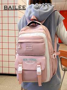BAILEE Mochila con cremallera de color sólido, de gran capacidad, multicapa, elegante y deportiva, para deportes casuales, salidas diarias e ideal para regalos. - Multicolor - Ver 8