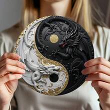 太极阴阳龙圆形铁艺壁饰，8x8 英寸，UV 逼真印刷，无框，防水装饰，适用于家庭、办公室、客厅、浴室、酒吧、咖啡厅，预打孔边缘 - 圆形艺术爱好者的理想礼物 - 彩色 - 查看 3