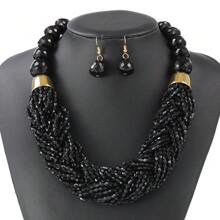 BMOR 3-teiliges Set mehrschichtiger Perlen Schmucksets, Boemischer Übertreibungs-Vintage-Ohrringe für Frauenschmuck