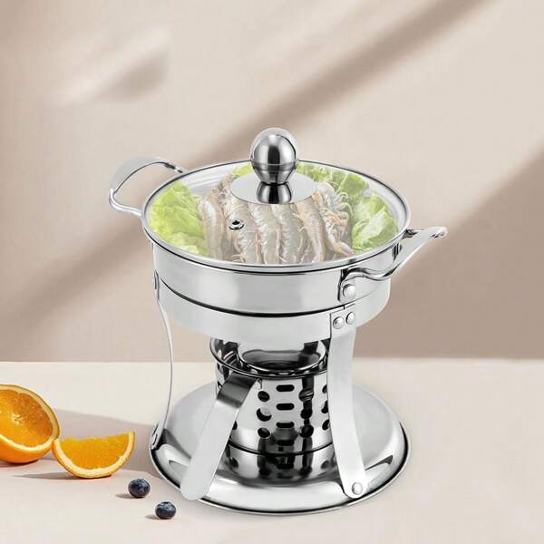 1 pièce Petit chauffe-plat de style chinois pratique. Marmite à fondue double poignée. Petite marmite à fondue simple en acier inoxydable. Ustensile de cuisine pour faire bouillir des ragoûts