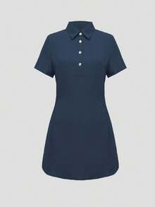 New Arrival Spring/Summer Fashionable Minimalist Elegant Lapel Single-Breasted Fitted Short Dress - Navy Blue - View 4