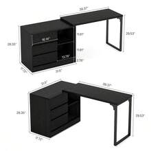 Tribesigns L-Shaped Computer Desk With Drawers And Shelves, Reversible Corner Office Desk With Storage Cabinet, Modern Study Writing Table For Home Office, Bedroom - màu đen - Xem 2