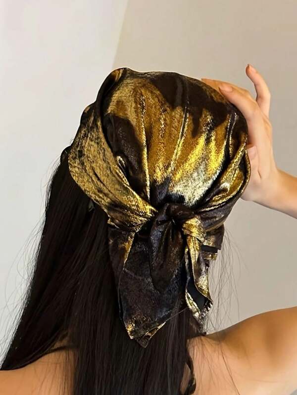 1pc Women'S Y2K Punk Hip-Hop Style Metallic Liquid Silvery Square Headscarf - Breathable, Windproof & Sun-Protective Boho Accessory For Parties, Music Festivals & Outdoor Events, Festival Headwear, Festive Headgear, Stylish Headwrap, Durable Headgear