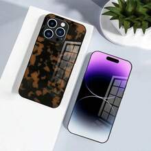 Funda de vidrio para iPhone 17air/16E/15/14/13/12/11 plus, Pro, Promax, X/XS/XR/XSMAX,  Galaxy A03/A03S/A05S/A06/A07/A11/A12/A13/A14/A15/A16/A17/A22/A22/A23/A26/A31/A32/A34/A35/A36/A52/A53/A73, S21/S22/S23/S24/S25 Plus, Ultra, funda de vidrio reflectante, buena sensación al tacto, protección de borde suave, adecuada para hombres y mujeres - Negro - Ver 6