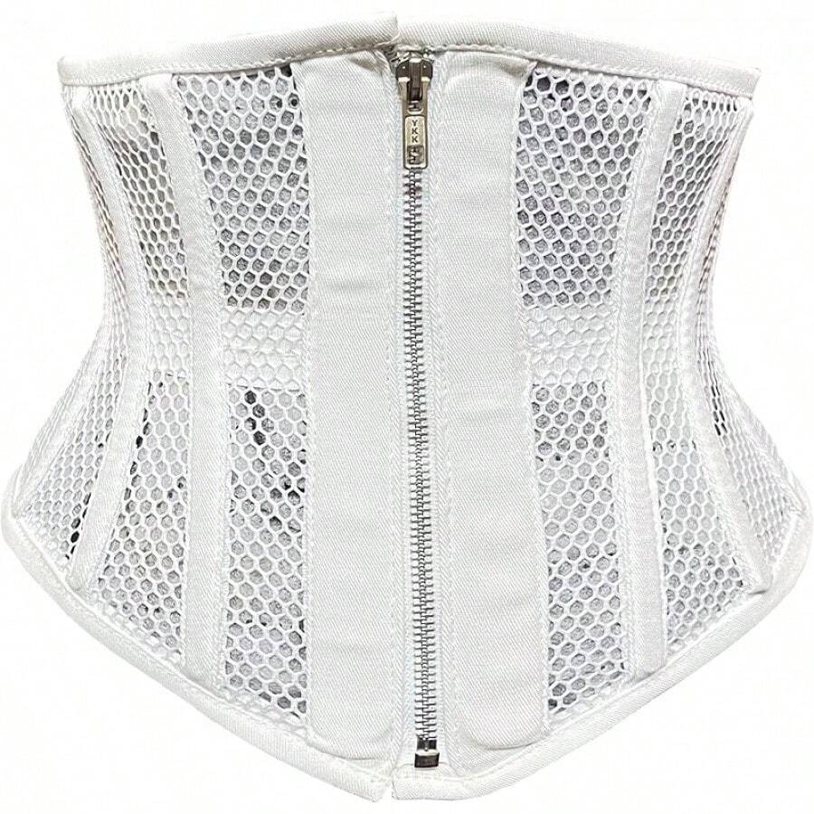 Women's Waist Training Underbust Corset Steel Boned Body Shaper, Halloween Christmas New Year - 白色-拉鍊 - 查看 1