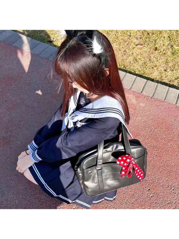 1PC Y2k Japanese Style High Shool JK Lolita Girls Shoulder Bag Crossbody Bag,Large Capacity Preppy Uniform Bags Casual Campus Girls Tote Bag-PU Bag,Waterproof,Portable,Durable,Zipper Closure,High School Junior High School Students Bag,Back To Shool Essentials,Cute Second Dimension Girls Bag,Suitable For Shool,Travel,Vacation,Shopping,Comic Con,Cosplay,Concert,Camping,Solid Black Bag